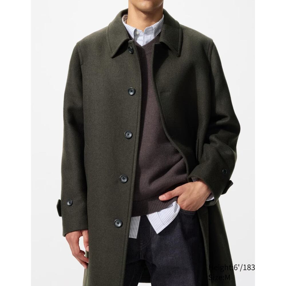 NWT Uniqlo Balmacaan Double Face Wool Blend Coat in Olive Men's / Unisex XL